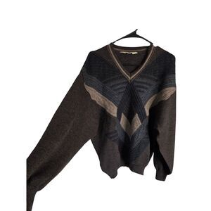 Vtg Dalmine Uomo Made in Italy Geometric V Neck Knit Sweater XL 54